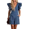 Dames Jumpsuits Rompertjes Blauw Ruche Geplooide Denim Romper Vrouw Met Zakken Drop Levering Kleding Dameskleding Dhyzt