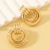 Backs Earrings Gold Plated Geometric Big Round Clip On For Women Girl Ear Without Piercing Fashion Jewelry