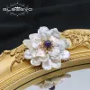 Jewelry GLSEEVO Elegant Purple Flowers Natural Baroque Pearls Woman Decoration Fashion Beautiful White Flower Jewelry Modern Girl Gift