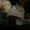 헤어 클립 HIMSTORY 유럽의 큰 입방 식 지르코니아 결혼식 공주 왕관 Tiaras 여성 대회 대회 Quinceanera Diadem Jewelry 액세서리