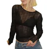 Women's T Shirts Women Sheer Crop Top Y2k Long Sleeve Mesh See Though Cover Up Slim Fit Going Out Blouse Streetwear