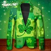 Herrjackor manliga St Patricks Day Long Sleeve Jacket med tryckta knappar och flera fickor för Holiday Party Events Coat