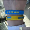 Party Favor 2022 Support Ukraine Wristbands Sile Rubber Bangles Bracelets Ukrainian Flags I Stand With Yellow Blue Sports Elastic Wr Dhylf