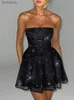 Urban Sexy Dresses Mozision Elegant Strapless Sexy Mini Dress Women Fashion Black Off-shoulder Backless Pleated Sequins Sparkle Club Party Dress 240223
