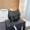 Torba księżycowa moda worek na ramię 19 cm skórzana Diamond Gold Hardware Metal Burzacz luksusowa torebka Matelasse łańcuch crossbody torebki makijażowe portfel Portfel Sacoche