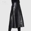Skirts Skorts Novmoop sheepskin genuine leather women flare hem half calf length skirt graceful elegant style Jupe en cuir franais LT3360 YQ240223