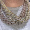 Popular Filled Gold Plated Sterling Sier Iced Out Micro Pave 3 Rows VVS Moissanite Cuban Link Chain Necklace