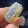 Wedding Rings 2023 Top Sell Luxury Jewelry 925 Sterling Sier Fl Round Cut White Topaz Cz Diamond Gemstones Party Handmade Women Enga Dhxil