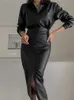 Skirts Skorts Pu Autunno inverno in pelle Midi Skirt Women Slip Fashion High WotCon Ladies Office Corea Black Woman 2023 YQ240223