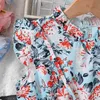 Robes de fille 2024 nouvelle robe plissée à manches volantes imprimée bleue robe de fille florale vacances confortable quotidien décontracté vacances Style pastoral DressL2402