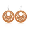 Cross Border Personalized Earring Hollowed Out Brown Wooden Earrings For Women Fashion Versatile Geometric Trendy Ear Drop