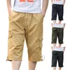 Men's Pants Gift Boy 12 Mens Work Clothes For Men With Pockets Summer Casual Capris Cotton Elastic Waist Multi Pocket