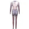 2024 Designer Sexy Mesh Jumpsuits Vrouwen Lente Bodycon Rompertjes Lange Mouw Afdrukken See Through Leggings Nachtclub Dragen Groothandel Kleding 10686