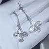 Fin smycken droppe örhänge 925 Sterling Silver Pave Setting Diamond CZ Engagement Wedding Dangle örhängen för kvinnor brudgåva233q