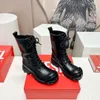 2024 Echt Leer Vrouwen Lace Up Korte Laarzen Ronde Neus Metalen Decor Platform Enkellaarsjes Herfst Winter Knappe Motorfiets Botas disel