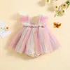 Pagliaccetti Pudcoco Vestito da bambina per bambina Ricamo Farfalla Ala Manica a mosca Arcobaleno Gonna in tulle Orlo Tute Vestiti Bambino 0-24M