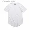 Men's T-Shirts Curved Hem Hip Hop T-shirt Men Urban Kpop Extended T shirt Plain Longline Mens Tee Shirts Male Clothes T240223