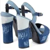 Sandals Est Light Blue Patchwrok Dark Chunky Heel Peep Toe High Platform Ankle Strap Thick Dress Shoes