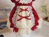 Hond Kleding Vintage Mode Huisdier Kat Kleding Handgemaakte Katoenen Rode Strik Lolita Kant Hof Prinses Jurk Voor Kleine Middelgrote Puppy Kleding