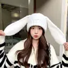 Berets Cute Plush Ears Beanie Hat Autumn And Winter Warm Thickened White Blue Pullover Knitted Cold Caps For Men Women