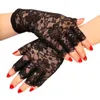 5本の指の手袋女性夏のセクシーな黒い中空レース日焼け止め通気性薄い半指のプロム装飾エチケットポールダンス286p