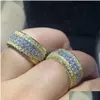 Wedding Rings 2023 Top Sell Luxury Jewelry 925 Sterling Sier Fl Round Cut White Topaz Cz Diamond Gemstones Party Handmade Women Enga Dhxil