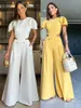 Women's Jumpsuits Elegant Solid Hole Button Jumpsuit O-neck Butterfly Sleeve Loose Long Pants One Piece Suit Summer Women Fashion Bodysuit