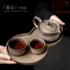 TEA TRAYS Retro Ceramic Tray Set Small Table Japanese Style Torra Blowing Creative Gourd Pot Holder