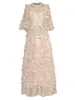 Lyxig ny högkvalitativ kvinnlig sommarmodefestdesigner Mesh Embrodery Casual Elegant Chic Girls Long Dresses For Women