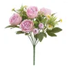 Decorative Flowers Artificial Rose With Stem 7 Heads Non-withering Wedding Po Props Realistic Reusable Faux Flower Bouquet Home Decoration