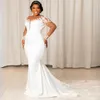 African Dubai Aso Ebi Meerjungfrau Brautkleider für die Braut Plus Size Illusion Sheer Neck Long Sleeves Perlen Spitze Tüll Hochzeitskleid für schwarze Frauen Braut NW102