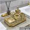 Ensemble d'accessoires de bain Créativité Miroir en verre Résine Salle de bain Européenne Vintage Doré Cinq pièces Accessoires de douche de lavage Toilettes Drop D Dhswv