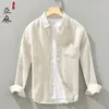 Men's Casual Shirts Linen Shirt Retro Versatile Loose Long Sleeves Young Men One Piece Drop 9701