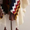 Lenços moda mongol poncho feminino estilo étnico de malha capa cardigan borla xale casaco sobreposições flounce tricô envoltórios