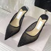 Pantofole Sandali da donna estivi di alta qualità Designer Mesh Bling Scarpe da sposa Suola in pelle Party