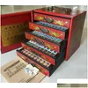 Decorative Objects Figurines Portable Retro Mahjong 144 Tiles Game Mah-Jong Set In Wood 5 Der D Box 230804 Drop Delivery Home Gard Dhiyq