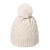 Bérets perle sertissage couleur unie femmes pompon chapeau garder au chaud mode rayure tricot hiver casquette de ski bonnet