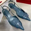 Luxury Womens Sandals Brand Designer High Heels Metal V-Button Pointed Thin Heels High Heels Sexy Evening Shoes Womens Open Heel Sandals