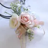 Charm Armbanden Roze Bloemen Pols Corsage Decor Lint Rose Bruidsmeisje Bruidegom Bruiloft Boutonnières Huwelijk Prom Accessoires Decoratie