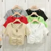 T-shirts Femmes T-shirts coréens à manches courtes T-shirt Femmes Croix irrégulière plissée Slim Sexy Top court