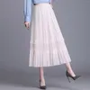 Skirts Women's Mesh Long Tulle Skirt Elegant High Waist Cocktail Party Wedding A Line Korean Fashion Ladies Faldas