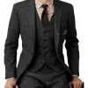 Suits Men's Three Piece Suit Notch Lapel Tweed Casual Business Suit for Wedding, Work (Blazer+vest+Pants)