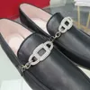 Luxur Crystal Dress Loafers Napa Sheepskin Loafer Single Women Designer Chain Shoes Platform Rhinestone Black White Comfort Comfort Office Shoe Shoe