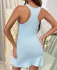 Vestidos casuales Sexy para mujeres 2024 Una falda de línea Color sólido Dulce y fresco U-Cuello Verano Sin mangas Dormir con botones Vestido de ropa para el hogar