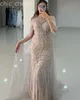 2024 ASO EBI Illusion Champagne Mermaid Prom Dress Beaded paljetter Evening Formal Party Second Reception 50th Birthday Engagement Gowns Dresses Robe de Soiree ZJ75