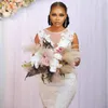 Aso ebi sjöjungfru bröllopsklänningar för brud plus storlek illusion elegant spets ren nacke applicerad spets lång tåg äktenskapsklänning för afrikanska nigeria svarta kvinnor nw107
