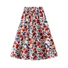 Skirts Floral Printed Midi Skirt High Waisted A Line Elastic Waist With Pockets Summer Pleated Long Swing