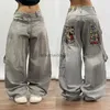 Damesjeans y2k mode nieuwe Korean jeans dames vintage patroon borduurwerk casual baggy hoge taille Koreaanse straat slijtage vrouwen gotische broekl2402