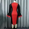 Casual Dresses Elegant Bodycon For Women Round Neck Flare Sleeve Patchwork Sheath Package Hips Mid Calf Luxury Birthday Party Dress