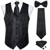 Men's Vests Men Classic Black Paisley Vest Set For Wedding Party Business Fashion V-neck Waistcoat Necktie Bow Tie Handkerchief Cufflink